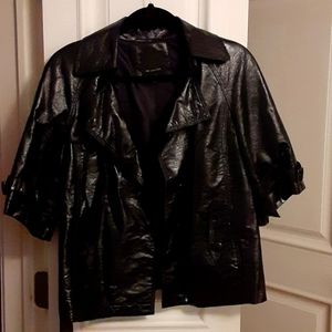 The Limited patent vegan leather short trenchcoat with cropped sleeves.